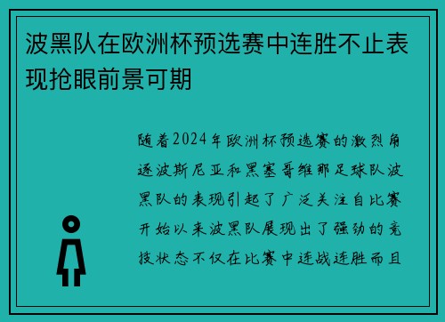 波黑队在欧洲杯预选赛中连胜不止表现抢眼前景可期